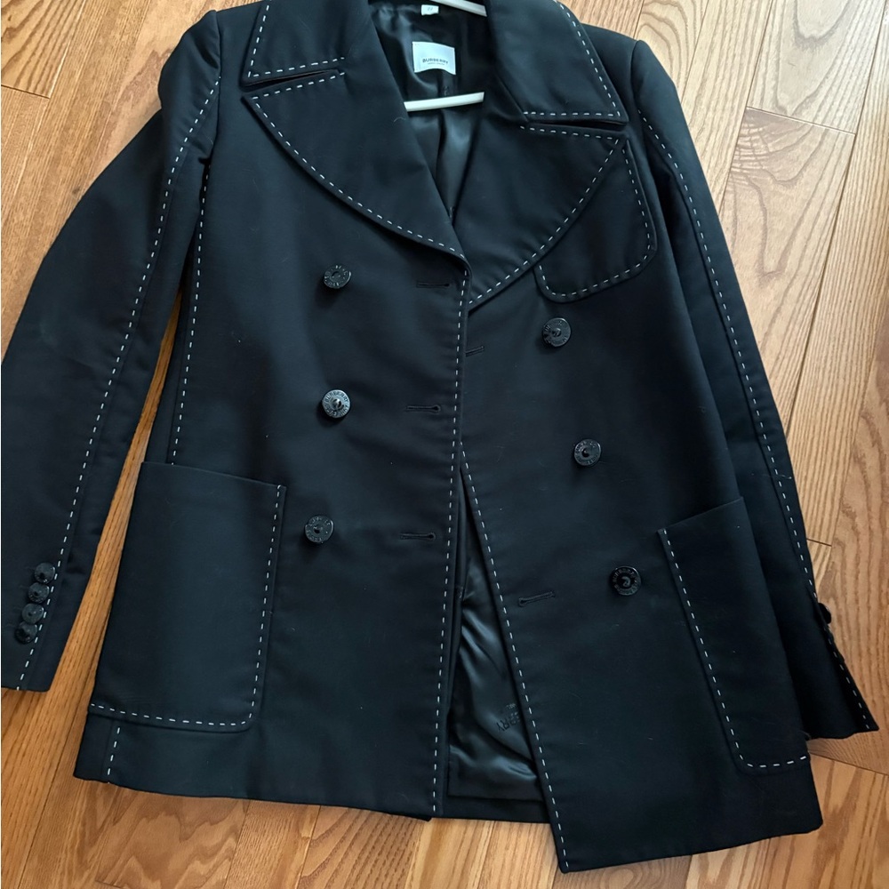 Burberry Elegant Black Pea Coat with Stitch Detail